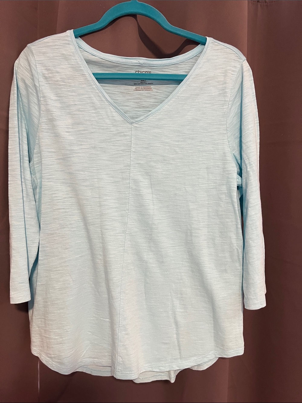 Chico's Pale Blue V-Neck Long Sleeve Tee